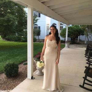 Beige (champagne color) strapless gown